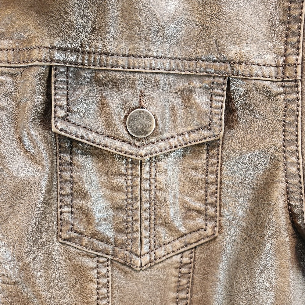 LA Coalition Faux Leather Jacket Women's M Brown Lined Long Sleeve Hood Full Zip - Picture 7 of 14